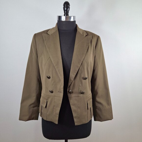 Vintage Suzy Shier XL Cropped Military Jacket with Peplum Olive Green Lined - Picture 1 of 16